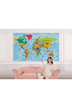 Oxyteez   Detaylı İngilizce Dünya Haritası Duvar Kağıdı -2035 2035