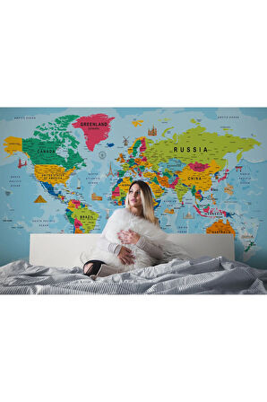 Oxyteez   Detaylı İngilizce Dünya Haritası Duvar Kağıdı -2035 2035