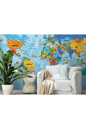 Oxyteez   Türkçe Dünya Haritası Duvar Kağıdı Son Derece Detaylı Ve Dekoratif-2040 2040