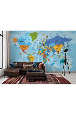 Oxyteez   Türkçe Dünya Haritası Duvar Kağıdı Son Derece Detaylı Ve Dekoratif-2040 2040