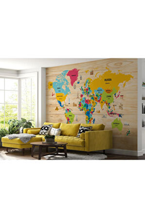 Oxyteez   Ahşap Görünümlü Dünya Haritası Dekoratif Duvar Kağıdı 2097 2097