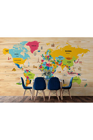Oxyteez   Ahşap Görünümlü Dünya Haritası Dekoratif Duvar Kağıdı 2097 2097