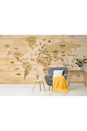 Oxyteez   İngilizce Dünya Haritası Duvar Kağıdı Ülke Sembollü ve Detaylı-2103 2103