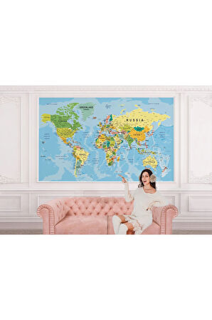 Oxyteez   Detaylı İngilizce Dünya Haritası Duvar Kağıdı -2140 2140