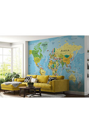 Oxyteez   Detaylı İngilizce Dünya Haritası Duvar Kağıdı -2140 2140