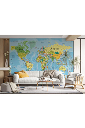 Oxyteez   Detaylı İngilizce Dünya Haritası Duvar Kağıdı -2140 2140