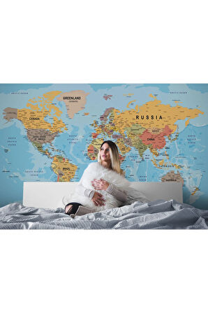 Oxyteez   Dünya Haritası Duvar Kağıdı Detaylı Ülke ve Başkentli İngilizce Dünya Haritası-2157 2157