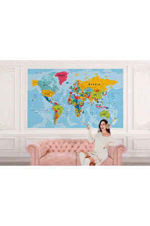 Oxyteez   Dünya Haritası Duvar Kağıdı Detaylı Ülke ve Başkentli İngilizce Dünya Haritası-2171 2171