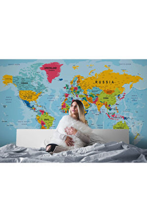 Oxyteez   Dünya Haritası Duvar Kağıdı Detaylı Ülke ve Başkentli İngilizce Dünya Haritası-2171 2171