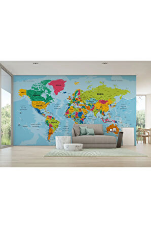 Oxyteez   Dünya Haritası Türkçe Duvar Kağıdı Ayrıntılı Dekoratif-Okyanuslu 2172 2172