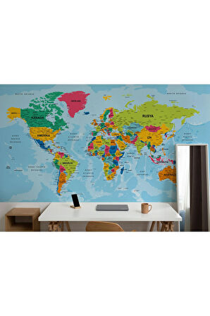 Oxyteez   Dünya Haritası Türkçe Duvar Kağıdı Ayrıntılı Dekoratif-Okyanuslu 2172 2172