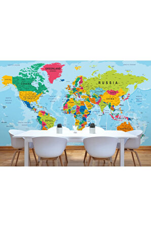 Oxyteez   Renkli Dünya Haritası Duvar Kağıdı Detaylı Ülke ve Başkentli İngilizce-2173 2173