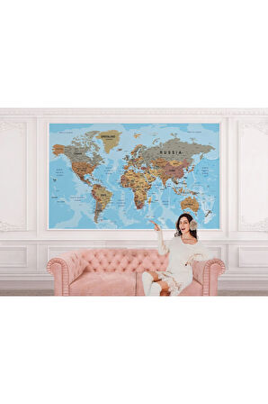 Oxyteez   Detaylı İngilizce Dünya Haritası Duvar Kağıdı -2183 2183