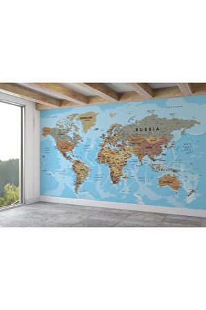 Oxyteez   Detaylı İngilizce Dünya Haritası Duvar Kağıdı -2183 2183