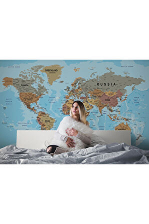 Oxyteez   Detaylı İngilizce Dünya Haritası Duvar Kağıdı -2183 2183