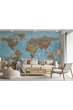 Oxyteez   Detaylı İngilizce Dünya Haritası Duvar Kağıdı -2183 2183
