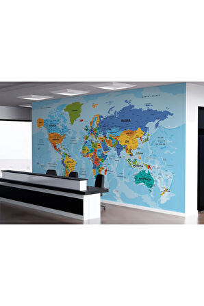 Oxyteez   Dünya Haritası Türkçe Duvar Kağıdı Ayrıntılı Dekoratif-Okyanuslu-2188 2188