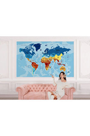 Oxyteez   Türkçe Dünya Haritası Ülke Başkentli Ve Okyanuslu Dekoratif Duvar Kağıdı-2194 2194