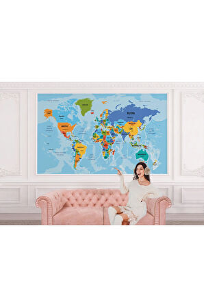 Oxyteez   Türkçe Dünya Haritası Ülke Başkentli Ve Okyanuslu Dekoratif Duvar Kağıdı-2260 2260