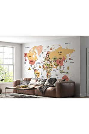 Oxyteez   Türkçe Dünya Haritası Duvar Kağıdı Ülke-Başkentli Öğretici ve Sembollü-2308 2308