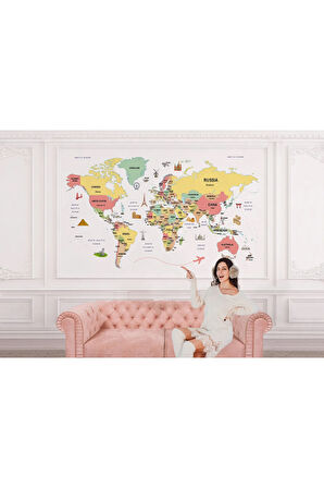 Oxyteez   Dünya Haritası Duvar Kağıdı Ülke ve Başkentli İngilizce Dünya Haritası -2313 2313