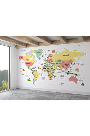 Oxyteez   Dünya Haritası Duvar Kağıdı Ülke ve Başkentli İngilizce Dünya Haritası -2313 2313