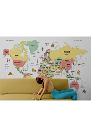 Oxyteez   Dünya Haritası Duvar Kağıdı Ülke ve Başkentli İngilizce Dünya Haritası -2313 2313