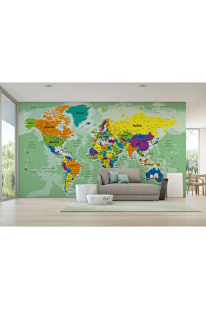 Oxyteez   Türkçe Dünya Haritası Ayrıntılı Eğitici-öğretici Okyanuslu Dekoratif Duvar Kağıdı-2502 2502