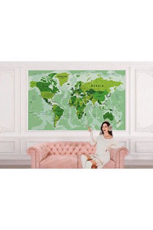 Oxyteez   Renkli Dünya Haritası Duvar Kağıdı Detaylı Ülke ve Başkentli İngilizce-2509 2509