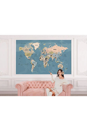 Oxyteez   ürkçe Dünya Haritası Ayrıntılı Eğitici-öğretici Okyanuslu Dekoratif Duvar Kağıdı-2522 2522