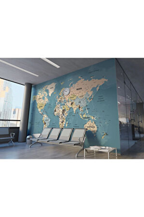 Oxyteez   ürkçe Dünya Haritası Ayrıntılı Eğitici-öğretici Okyanuslu Dekoratif Duvar Kağıdı-2522 2522