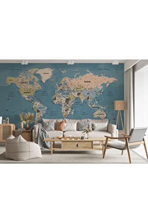 Oxyteez   ürkçe Dünya Haritası Ayrıntılı Eğitici-öğretici Okyanuslu Dekoratif Duvar Kağıdı-2522 2522