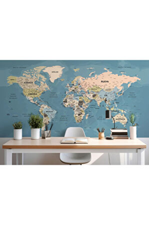 Oxyteez   ürkçe Dünya Haritası Ayrıntılı Eğitici-öğretici Okyanuslu Dekoratif Duvar Kağıdı-2522 2522