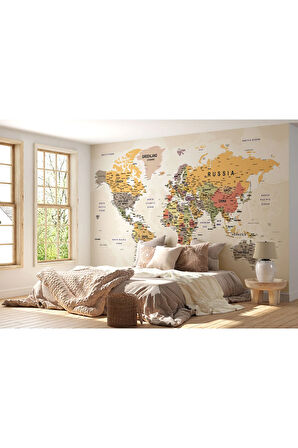 Oxyteez   Dünya Haritası Duvar Kağıdı Pastel Tonlar İngilizce Eğitici Dünya Haritası-2525 2525