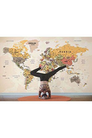 Oxyteez   Dünya Haritası Duvar Kağıdı Pastel Tonlar İngilizce Eğitici Dünya Haritası-2525 2525