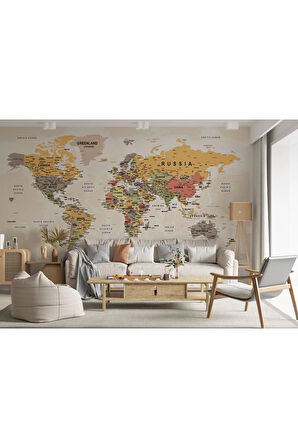 Oxyteez   Dünya Haritası Duvar Kağıdı Pastel Tonlar İngilizce Eğitici Dünya Haritası-2525 2525