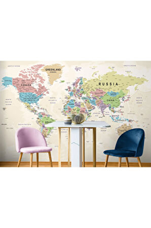 Oxyteez   Dünya Haritası Duvar Kağıdı Detaylı Ülke ve Başkentli İngilizce-2529 2529