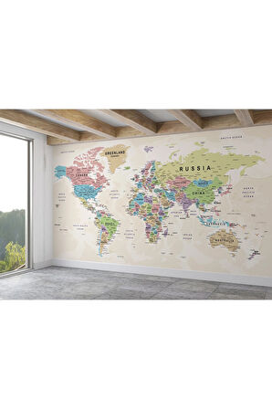 Oxyteez   Dünya Haritası Duvar Kağıdı Detaylı Ülke ve Başkentli İngilizce-2529 2529