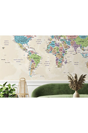 Oxyteez   Dünya Haritası Duvar Kağıdı Detaylı Ülke ve Başkentli İngilizce-2529 2529