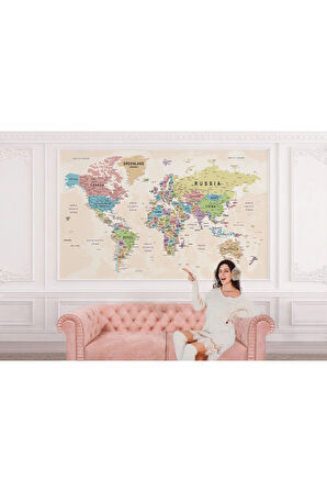 Oxyteez   Dünya Haritası Duvar Kağıdı Detaylı Ülke ve Başkentli İngilizce-2529 2529