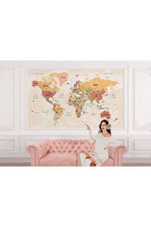 Oxyteez   Türkçe Dünya Haritası Ayrıntılı Eğitici-öğretici Okyanuslu Dekoratif Duvar Kağıdı 2530 2530
