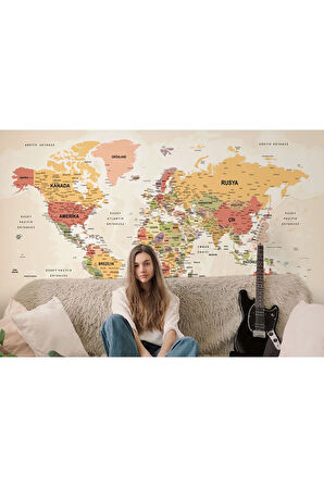 Oxyteez   Türkçe Dünya Haritası Ayrıntılı Eğitici-öğretici Okyanuslu Dekoratif Duvar Kağıdı 2530 2530