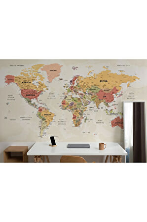 Oxyteez   Türkçe Dünya Haritası Ayrıntılı Eğitici-öğretici Okyanuslu Dekoratif Duvar Kağıdı 2530 2530