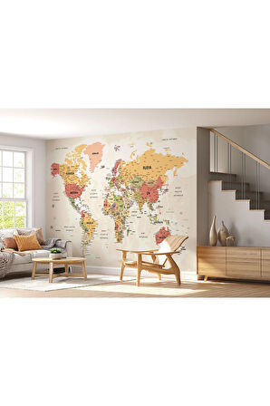 Oxyteez   Türkçe Dünya Haritası Ayrıntılı Eğitici-öğretici Okyanuslu Dekoratif Duvar Kağıdı 2530 2530