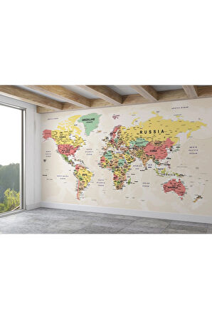 Oxyteez   Dünya Haritası Duvar Kağıdı Detaylı Ülke ve Başkentli İngilizce-2535 2535
