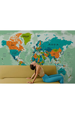 Oxyteez   İngilizce Dünya Haritası Duvar Kağıdı Okyanuslu Eğitici Detaylı-2543 2543