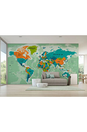 Oxyteez   İngilizce Dünya Haritası Duvar Kağıdı Okyanuslu Eğitici Detaylı-2543 2543
