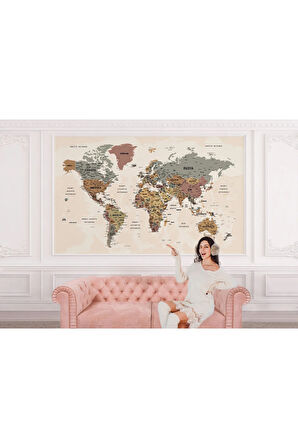 Oxyteez   Türkçe Dünya Haritası Ayrıntılı Eğitici-öğretici Okyanuslu Dekoratif Duvar Kağıdı-2550 2550