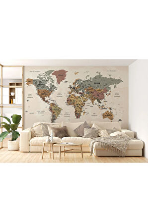Oxyteez   Türkçe Dünya Haritası Ayrıntılı Eğitici-öğretici Okyanuslu Dekoratif Duvar Kağıdı-2550 2550