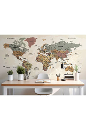 Oxyteez   Türkçe Dünya Haritası Ayrıntılı Eğitici-öğretici Okyanuslu Dekoratif Duvar Kağıdı-2550 2550